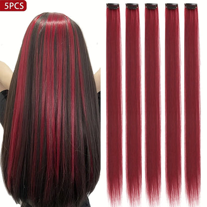 5pcs/Set Long Straight Synthetic Clip-In Hair Extensions