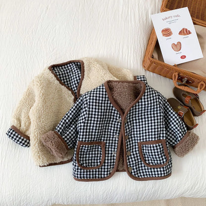 1-6 Years Old Autumn/Winter Double-Sided Wear Plaid Plush Jacket