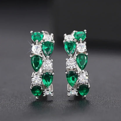 Huitan Luxury Hoop Waterdrop Blue/Green Cubic Zirconia Earrings