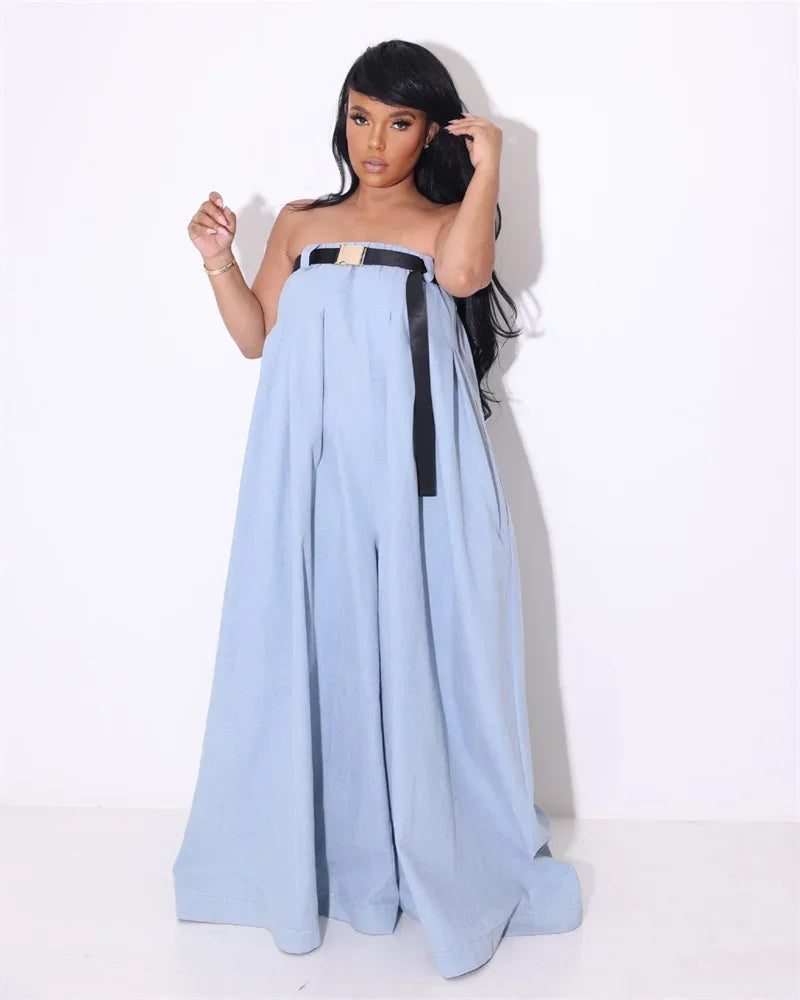 Sexy Loose Wide Leg Outfit Strapless Romper Jumpsuit