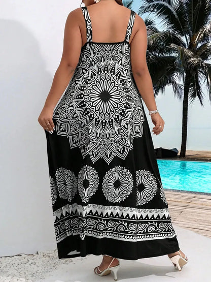 فستان بوهيمي بدون ظهر بحمالات مقاس كبير