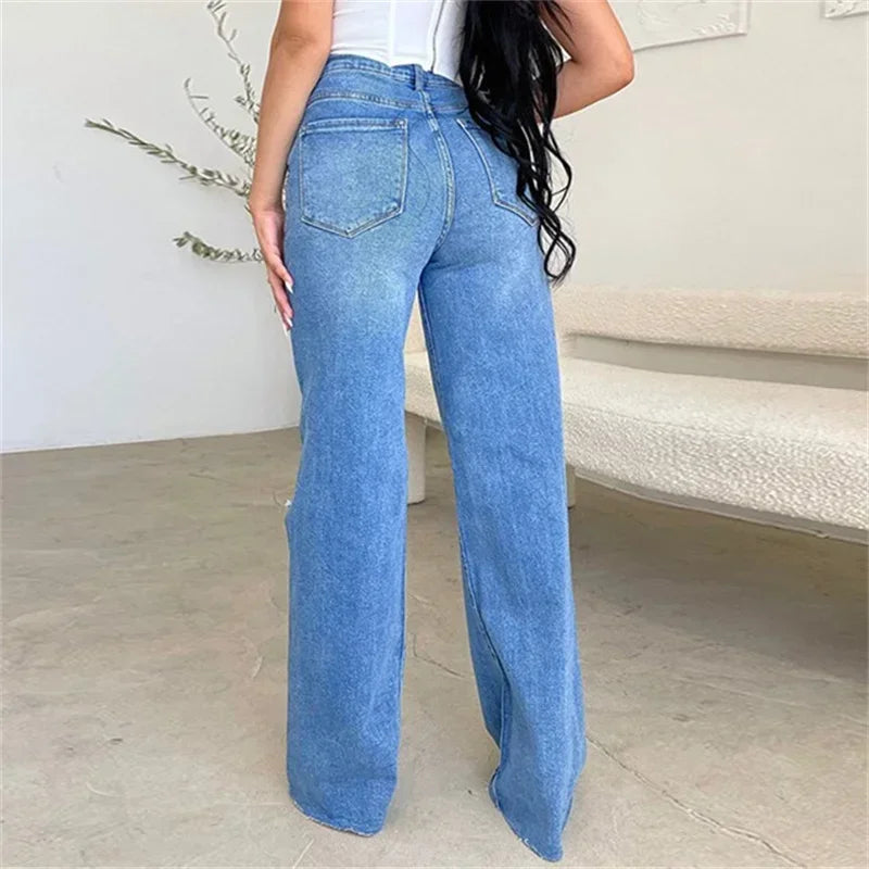 Knee Broken Holes Trend Straight Jeans