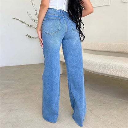 Knee Broken Holes Trend Straight Jeans