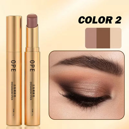 Three-Color Eyeshadow Stick Shimmering Highlighter Eyeshadow Stick Waterproof and Long-Lasting Pearlescent Metallic Eyeshadow