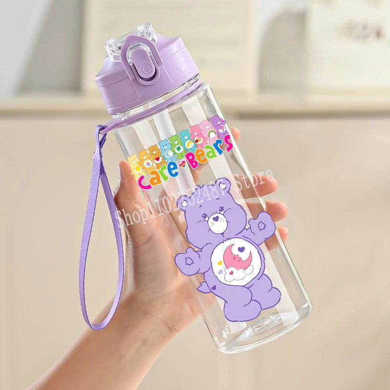 900ml Care Bears Cute Water Bottle with Straw Girls School Plastic Cup