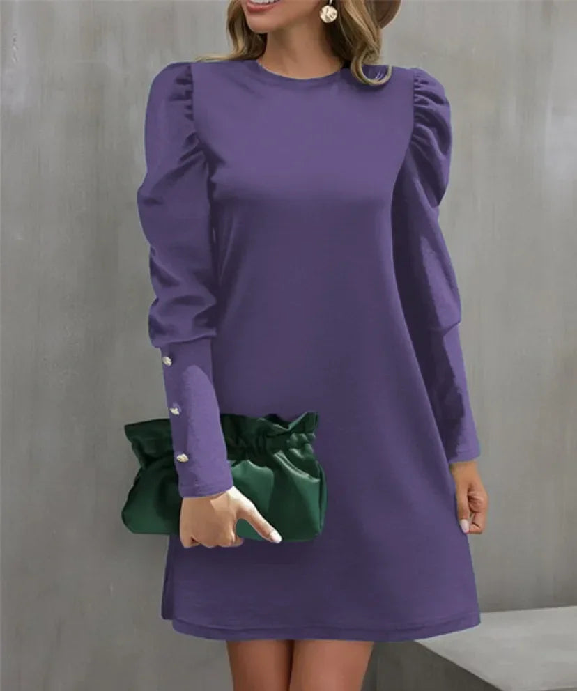 Round Neck Bubble Sleeve Dress
