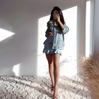 Soft  Tender Slight Blue Strapless Mini Dress