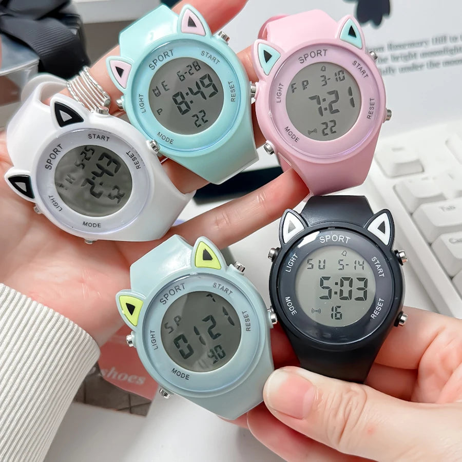 Cat-Ear Kids Watch with Bracelet Waterproof Digital Watch LED Wristwatch