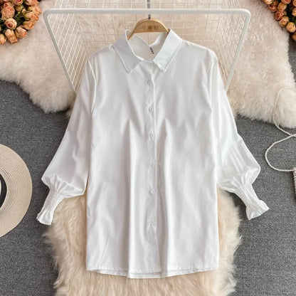 Chic Age-Reducing Long Sleeve White Shirt Sweater Loose Fit Knit Vest Pullover Set