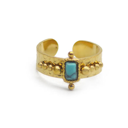 Creative Gold Plated Stainless Steel Simple Geometric Round Natural Stone Ring