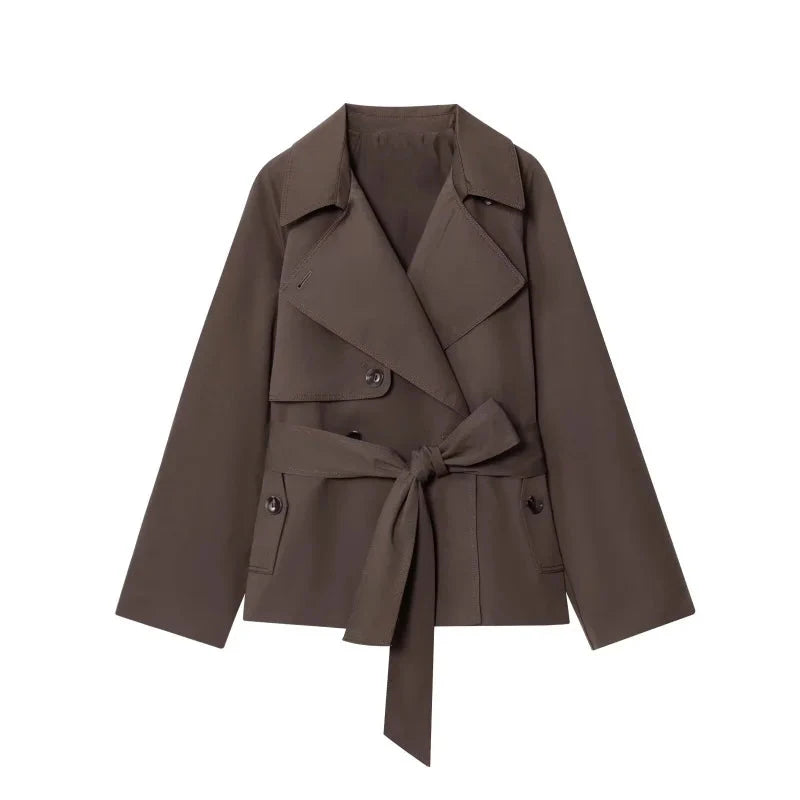 Autumn British style lapel double-breasted belt casual trench coat