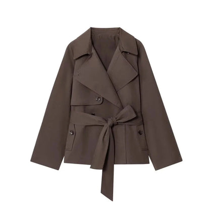 Autumn British style lapel double-breasted belt casual trench coat