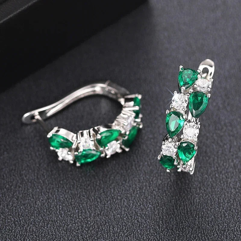 Huitan Luxury Hoop Waterdrop Blue/Green Cubic Zirconia Earrings