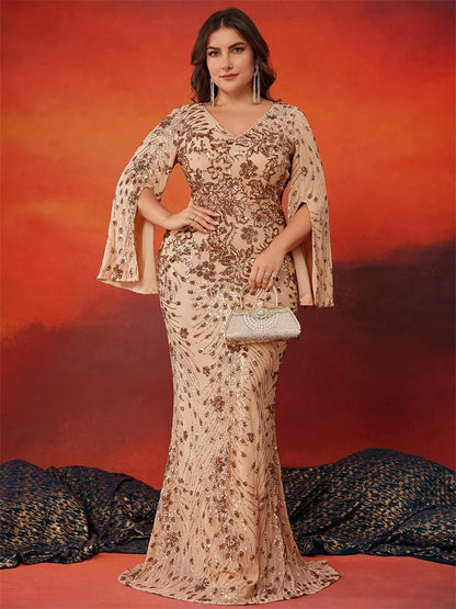 Plus Size Luxury Gold Evening Dresses