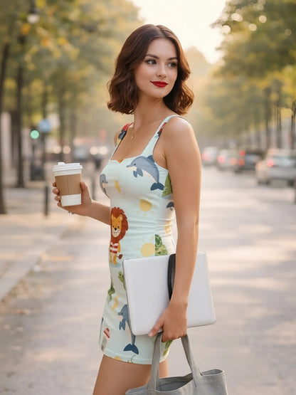 Square Neck Sleeveless Bodycon Mini Slim Fit Elegant Dress