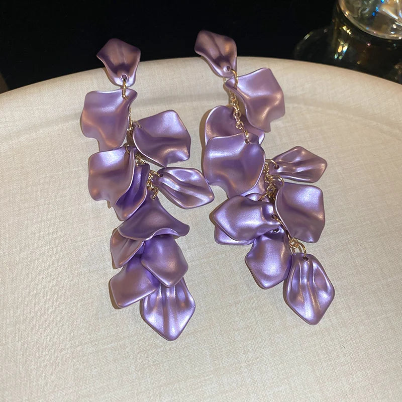 Bohemian Rose Petal Flower Drop Long Tassel Earrings