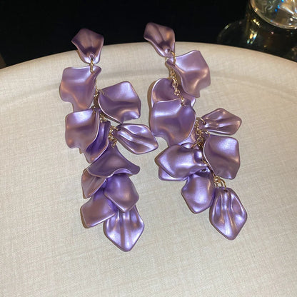 Bohemian Rose Petal Flower Drop Long Tassel Earrings