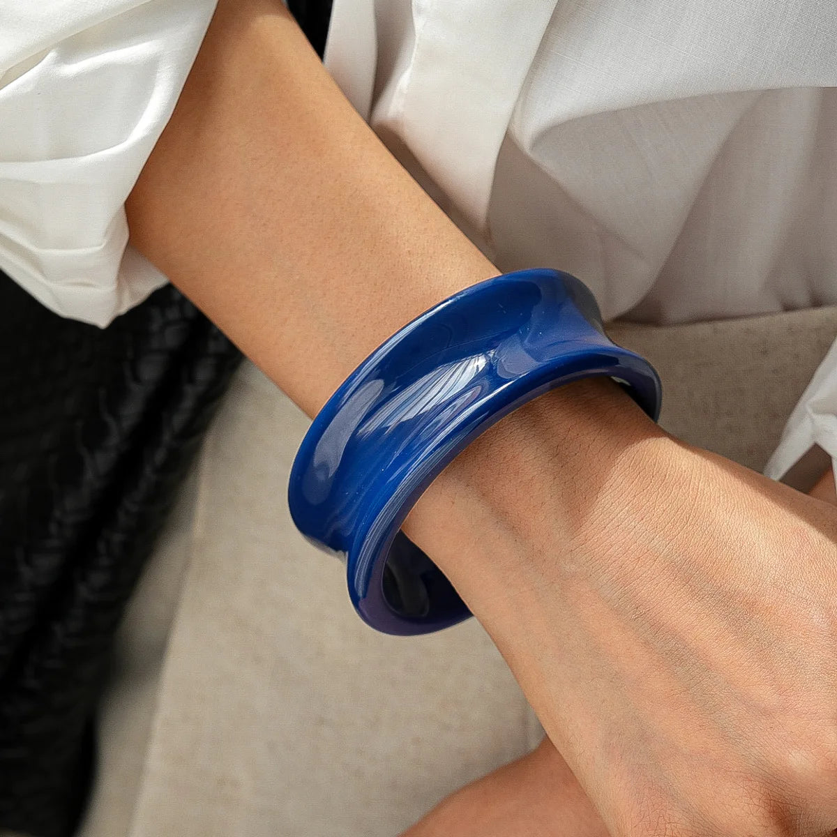 Geometric Blue Acrylic Resin Bangles Exaggeration Punk Cuff Wide Bangles Bracelets