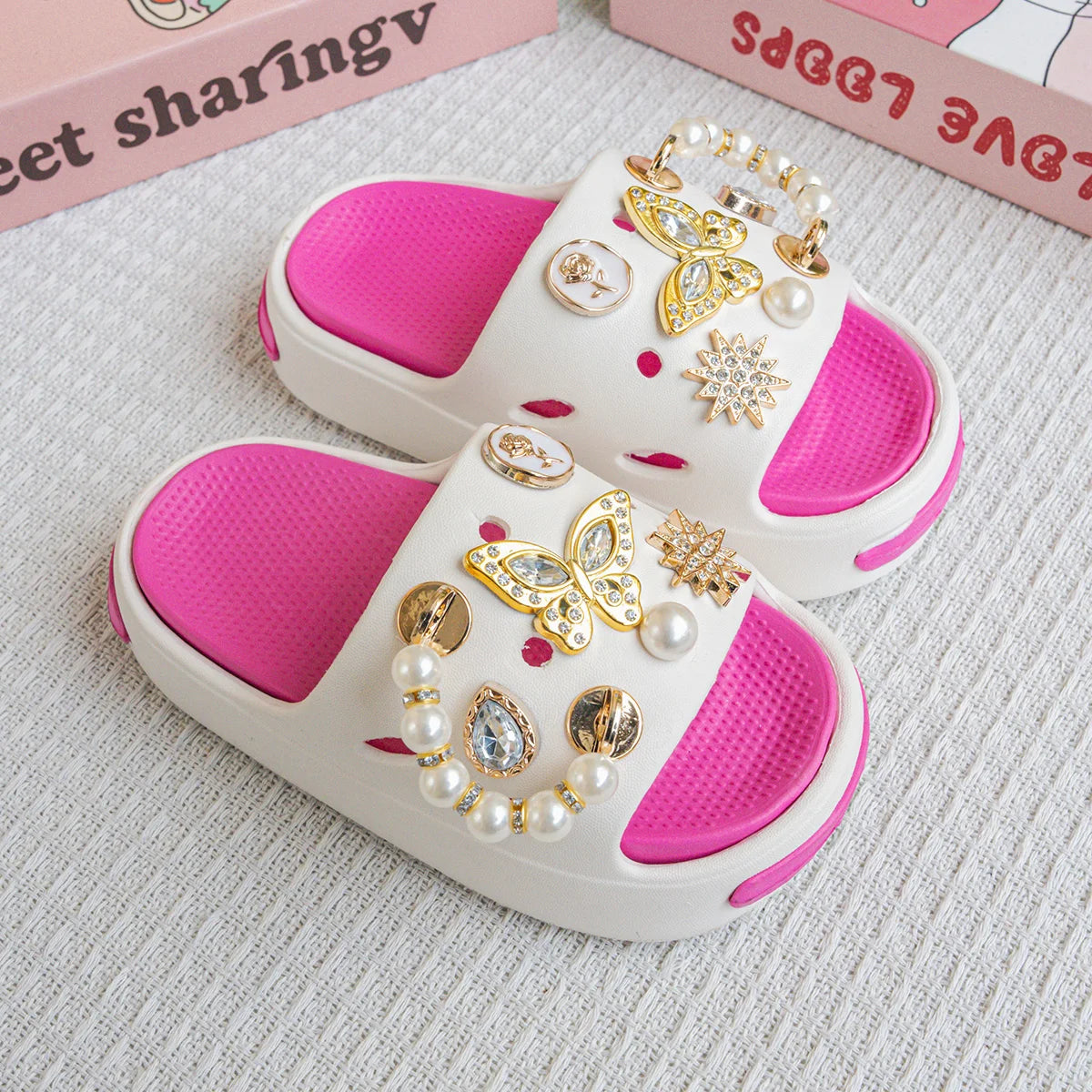 Cartoon Pearl Gold Butterfly Eva Slippers