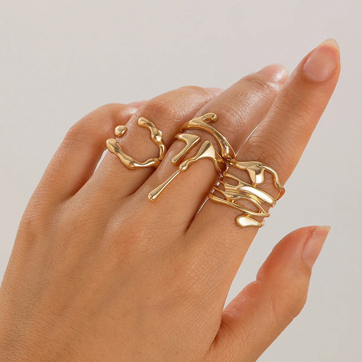 DANA Geometric Metal Irregular Rings Set