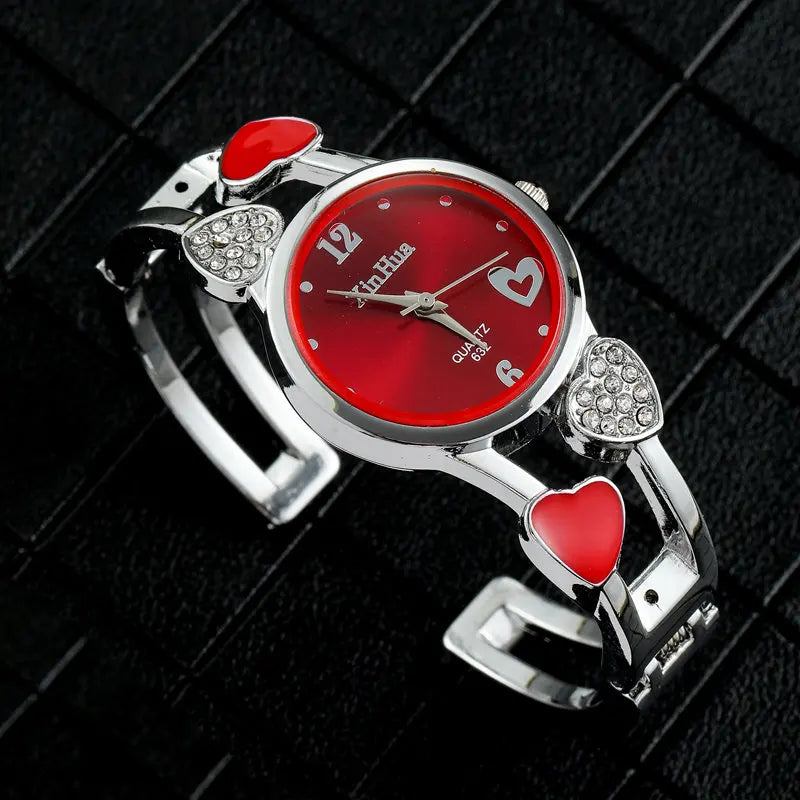 Vintage Heart Quartz Silver Classic Crystal Stainless Steel Luxury Watch