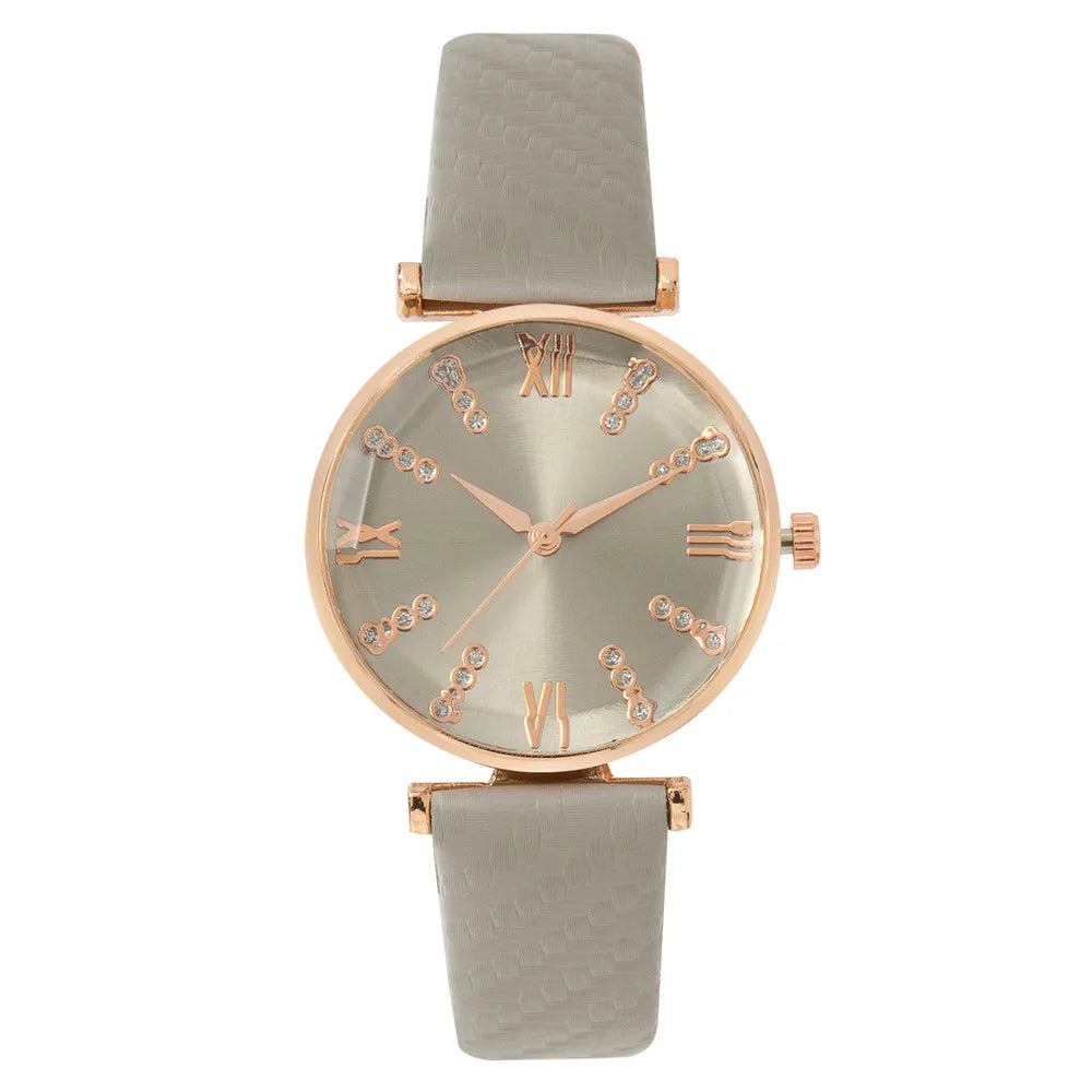 Luxury Diamond Roman Quartz Green Leather Strap Wristwatches