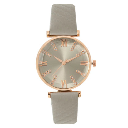 Luxury Diamond Roman Quartz Green Leather Strap Wristwatches
