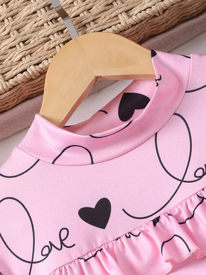 Autumn And Winter Sweet And Cute Love Long Sleeve &Half Skirt Two Set
