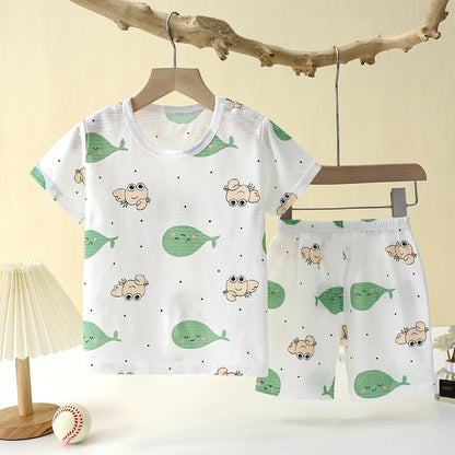 Cotton Cartoon Short Sleeve Pajama Set