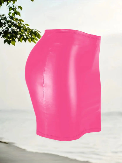 Falda corta de cuero de talle alto sexy