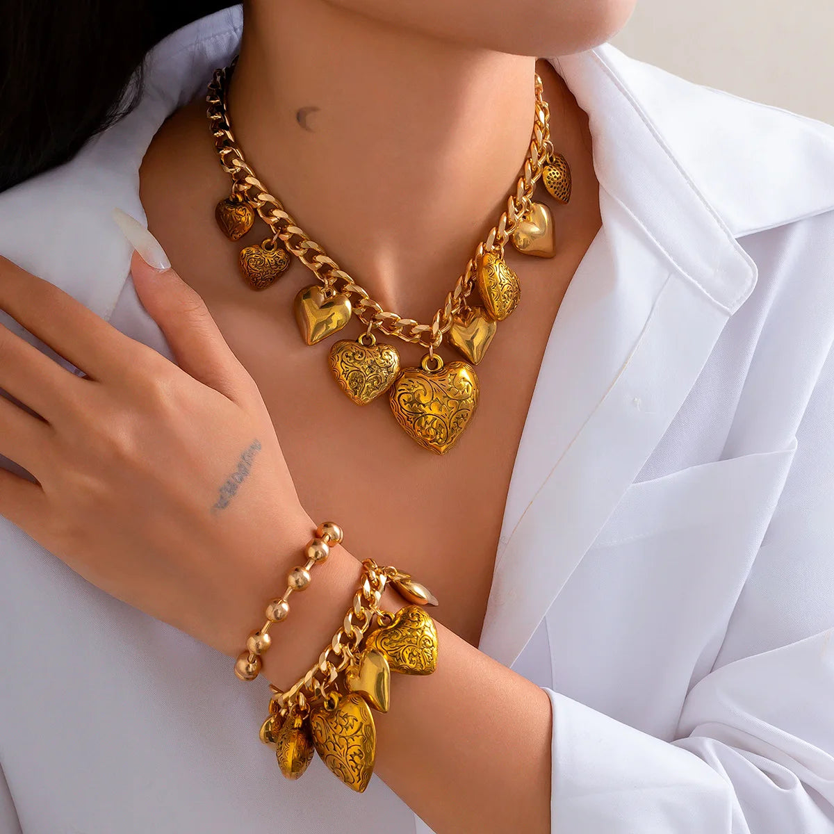 Choker Necklaces Punk Heart Hip Hop Jewelry Set