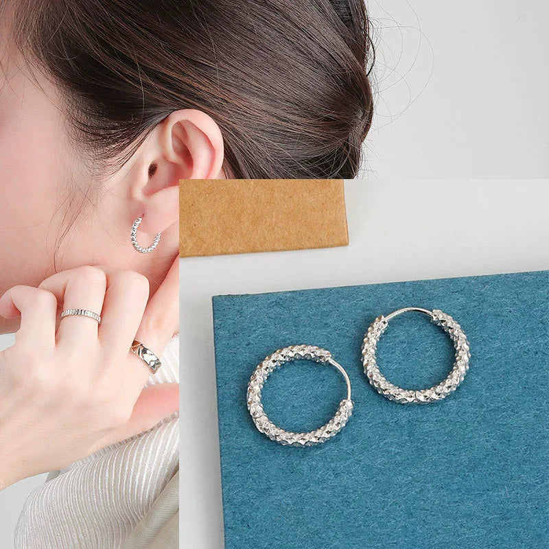 925 Sterling Silver Frosting Hoop Earrings