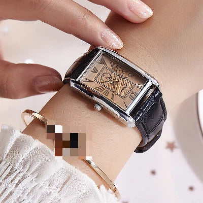 Couple Luxury Rectangle Dial Quartz Leather Band Casual Wristwatch