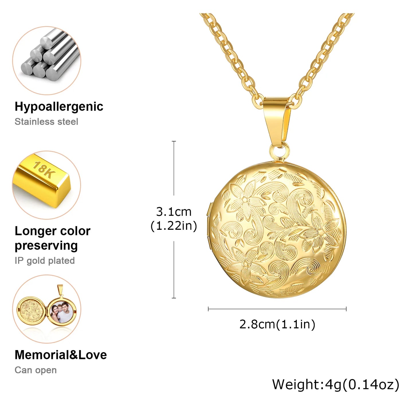 Photo Frame Glossy Stainless Steel Necklaces