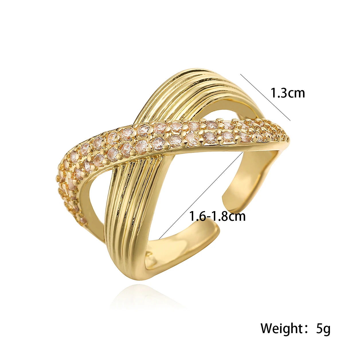 Gold/Silver Geometric Shiny AAA CZ Inlay Copper Rings