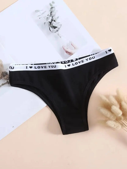 6PCS Letter Print Wide Waistband Cotton Bikini Panties Set