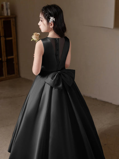 Black Long Dress For Teenage Big Bow Bridesmaid Dress