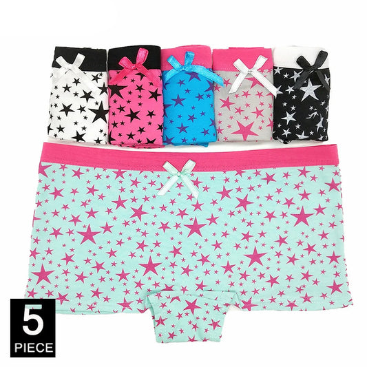 Underwear Cotton Panties Low Rise Boxers Shorts Stars Print 5 Pcs/Lot