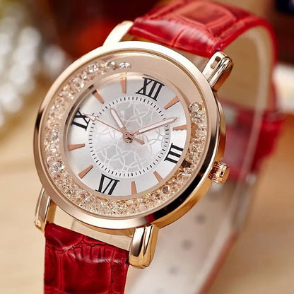 Luxury Leisure Auger Leather Analog Stainless Steel Quartz Watch