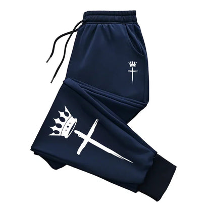 Sports Casual Sweatpants Jogging Cross Crown Print Pants