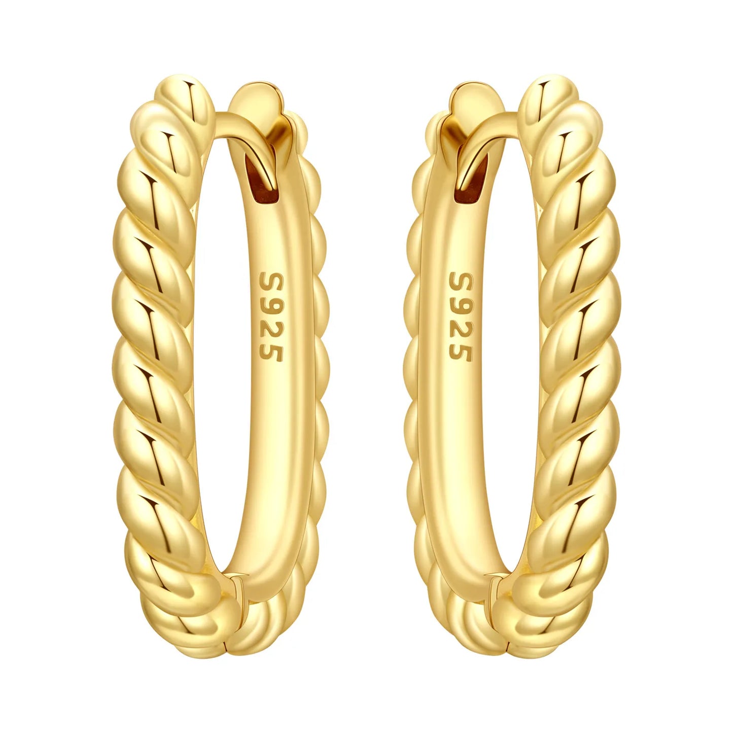 S925 Sterling Silver Zircon 18K Gold Lining Vintage Hoop Earrings