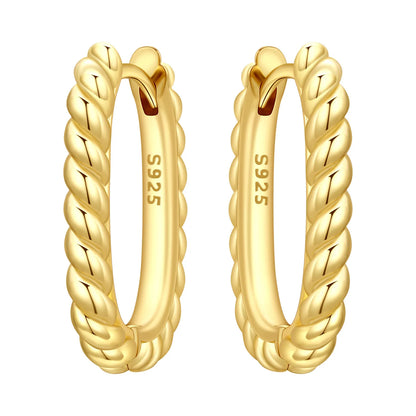S925 Sterling Silver Zircon 18K Gold Lining Vintage Hoop Earrings