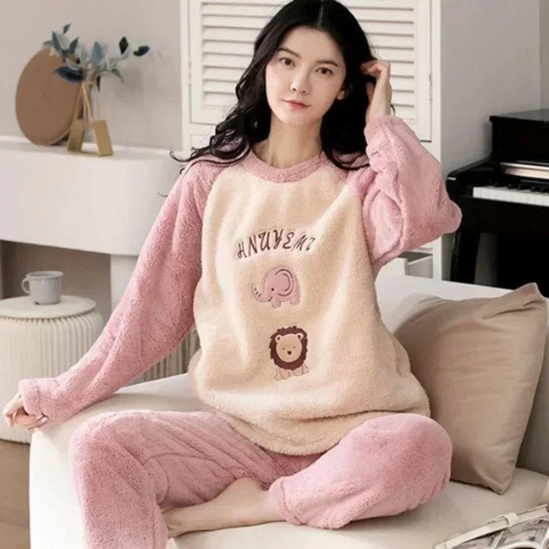 Warm Long Sleeve Cartoon Loungewear Pajama Sets