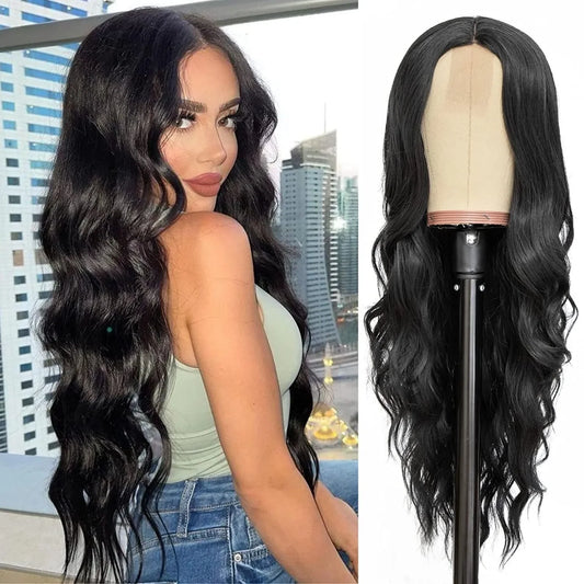 black synthetic Big waves long curly hair fluffy long hair wig