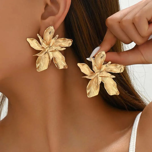 DANA Metal Gold Color Flower Big Earrings