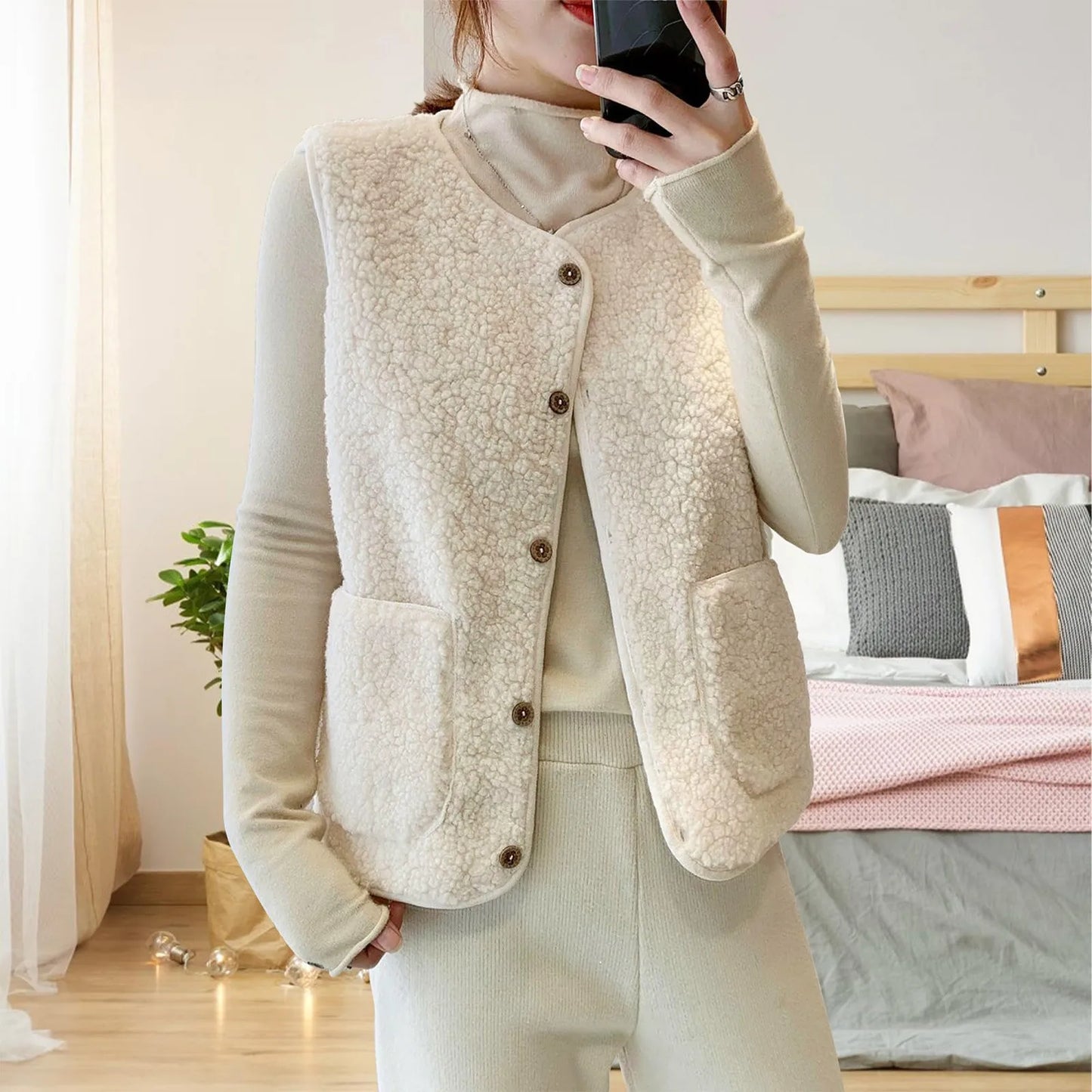 Teddy Fleece Thin Vest Sleeveless Short Jacket