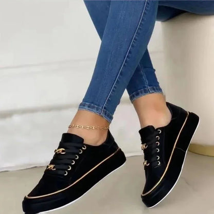 Chain Leather Comfortable Round Toe Platform Sneakers