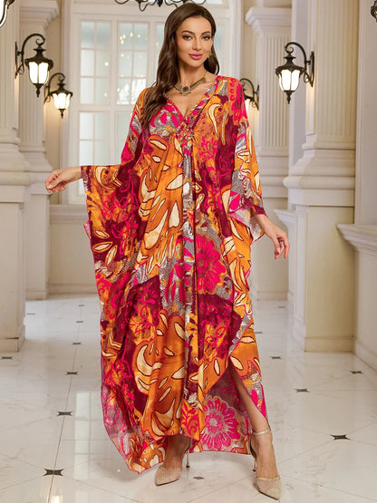 Kaftan Wave Neck Swimsuit Cover Up Caftan Dress