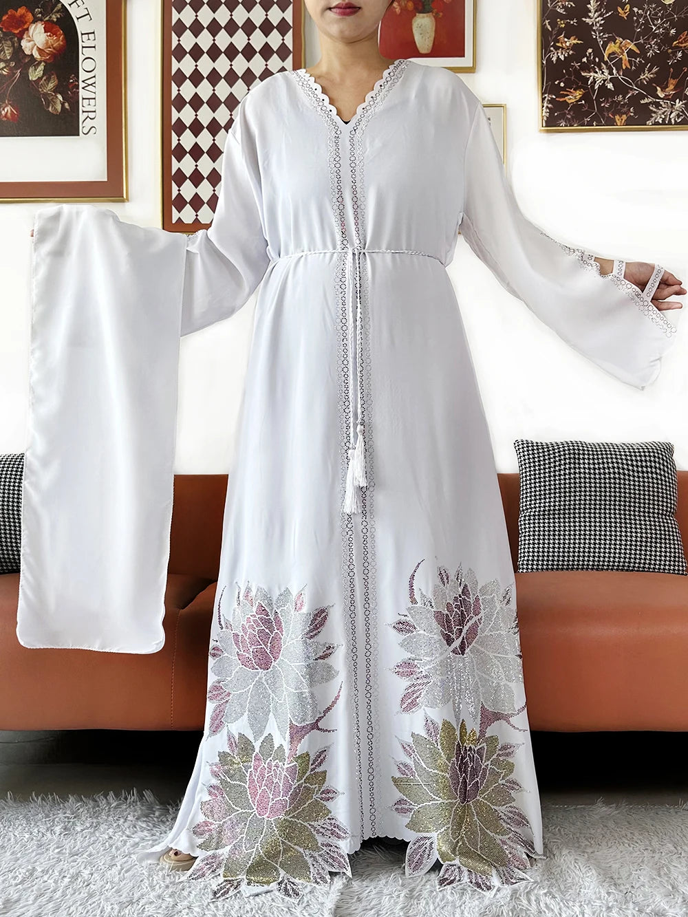Muslim Chiffon Diamond Long Sleeve African Abaya