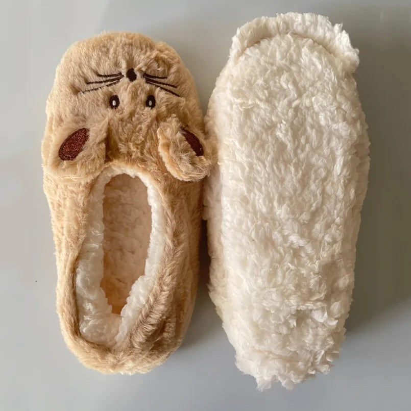 Winter Warm Home Fuzzy Fur Cotton Non Slip Grip Fluffy Lazy Slippers